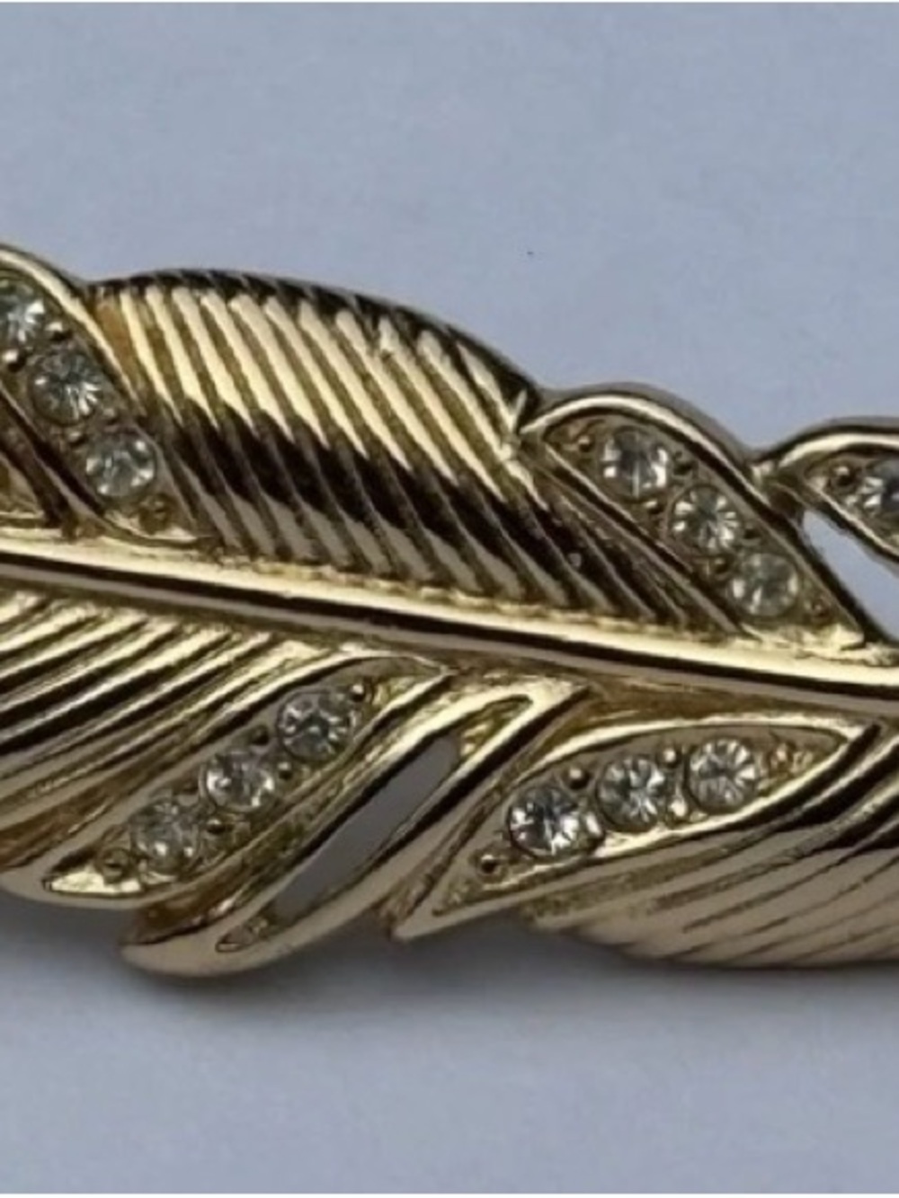 Vintage Christian Dior Feather Leaf Pin Brooch Gold Tone Rhinestone Signed